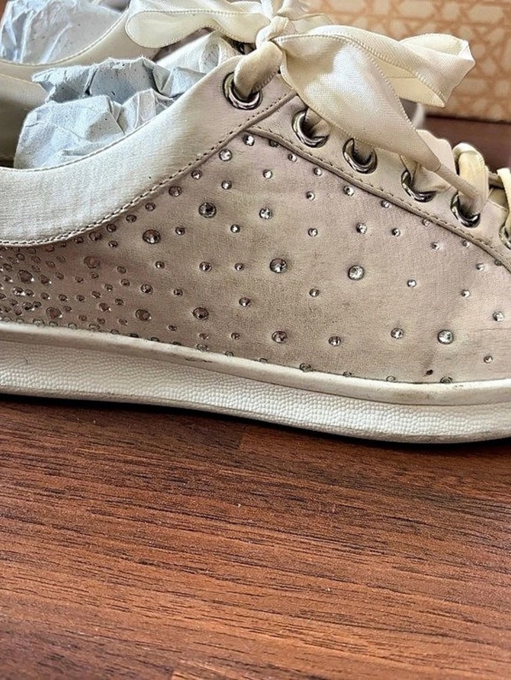 Badgley Mischka Rhinestone Embellished Wedding Sneakers in White - Marla Mivory
